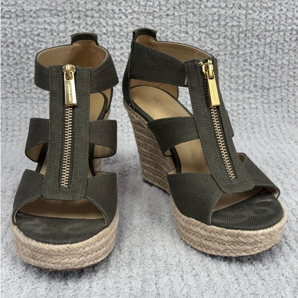 Michael Kors Green Berkley Espadrille Wedge Sandal Size 7M #77761